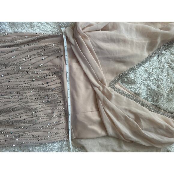 Oleg Cassini Nude Blush Pink Silver Sequin Beaded Formal Gown – Size 2 - Picture 8 of 11